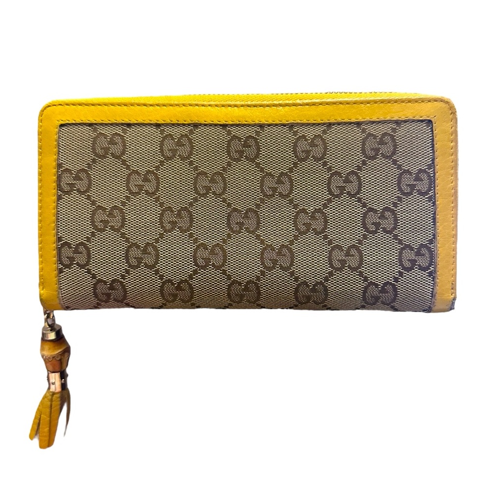 13-25 Preloved Gucci Bamboo Tassle GG Logo Canvas Long Wallet